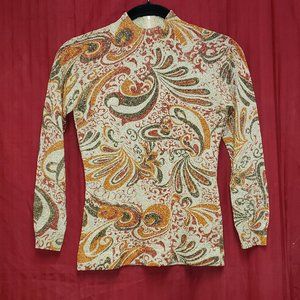 🍁Shinny Gold Threaded Paisley Leaf Print Long Sleeve Blouse.
